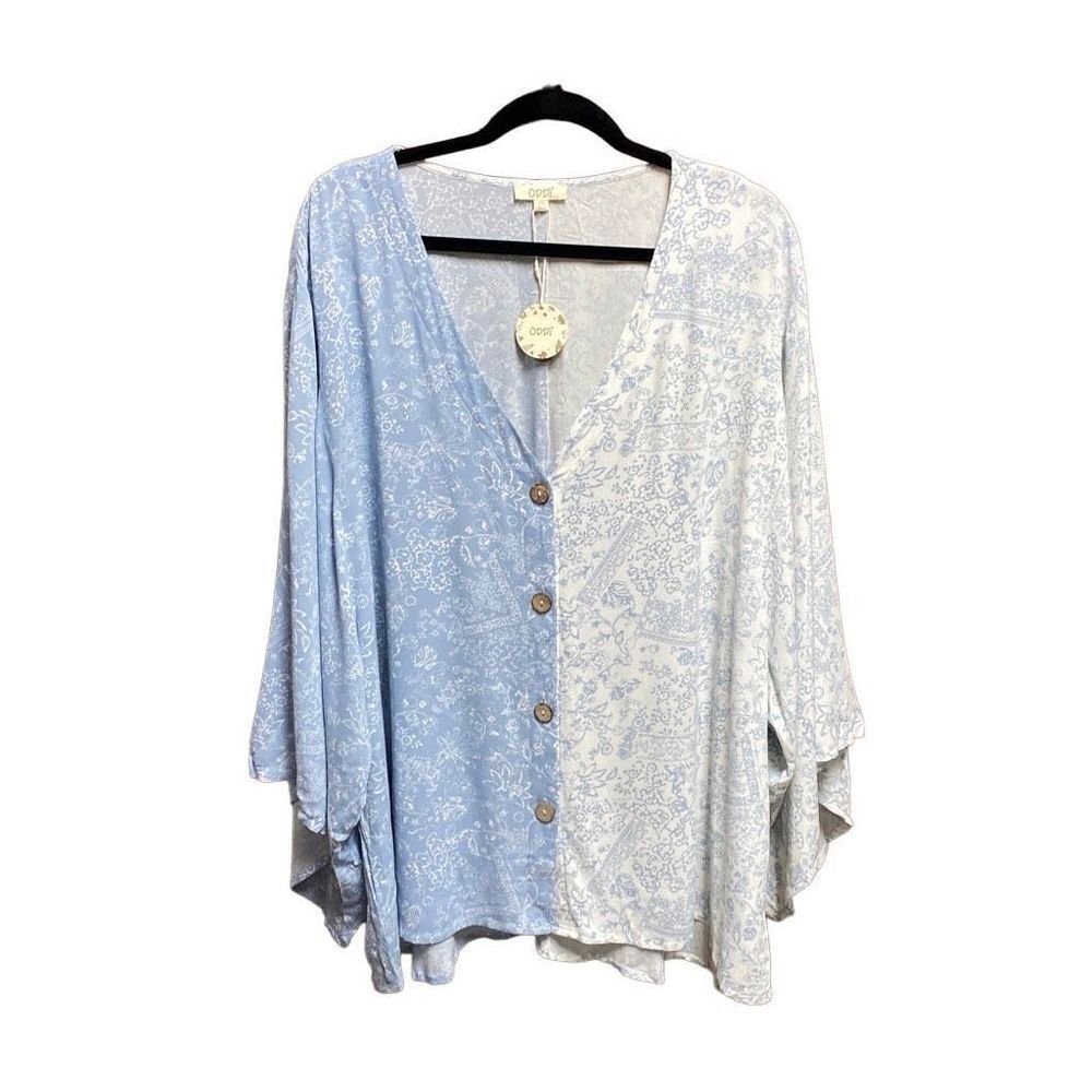 ODDY Blue Floral Button Down Top Size 3XL NWT